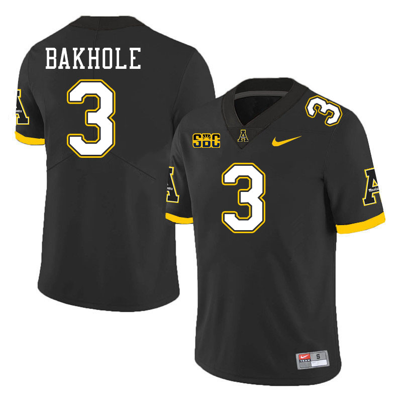 Appalachian State Mountaineers #3 Joseph Bakhole College Football Jerseys Stitched-Black